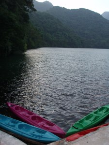 Colorful kayaks in Bulusan Lake